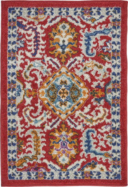 2’ X 3’ Red And Multicolor Decorative Scatter Rug