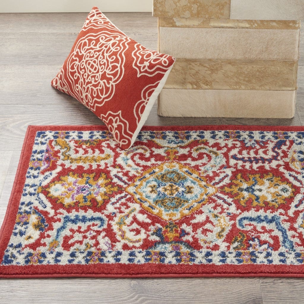 2’ X 3’ Red And Multicolor Decorative Scatter Rug