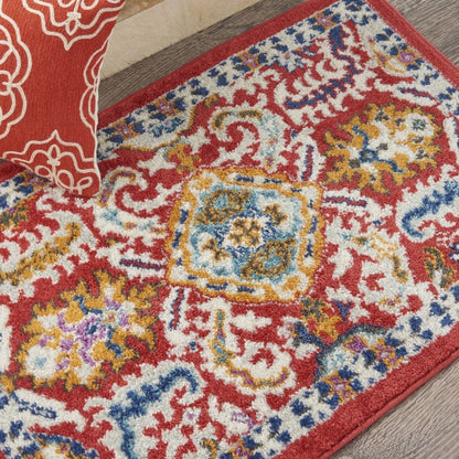 2’ X 3’ Red And Multicolor Decorative Scatter Rug