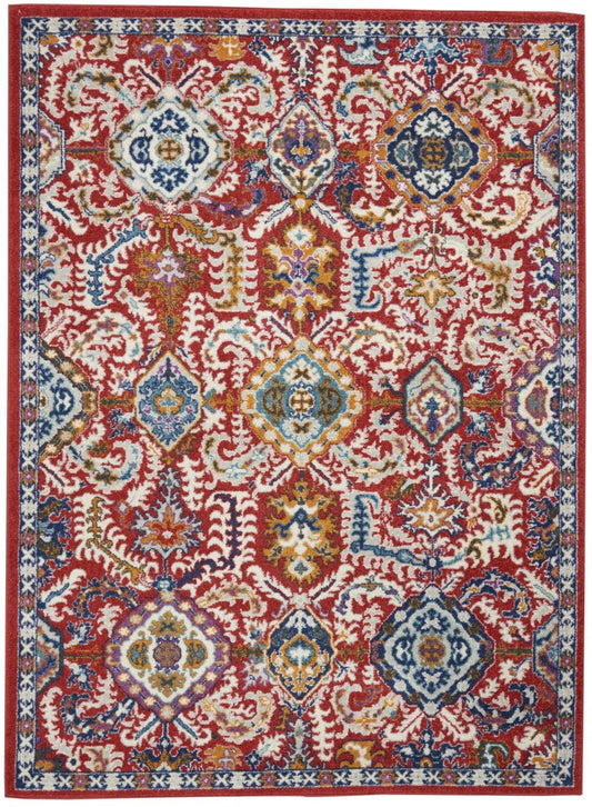 4’ X 6’ Red And Multicolor Decorative Area Rug