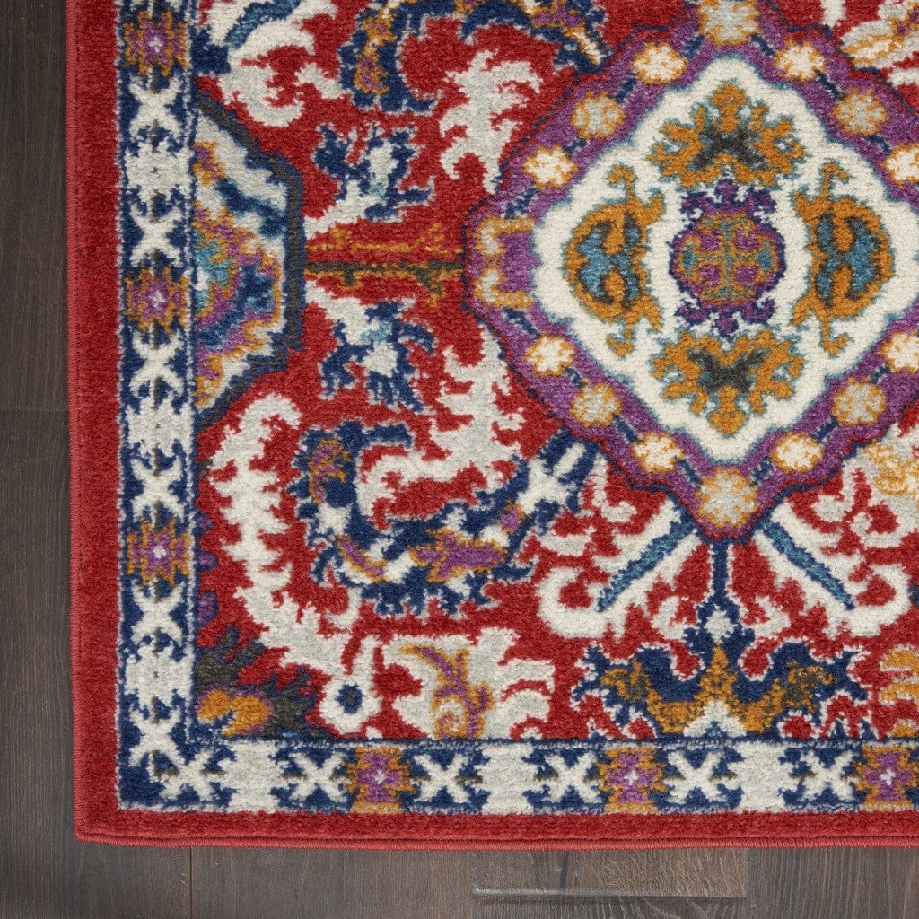 4’ X 6’ Red And Multicolor Decorative Area Rug