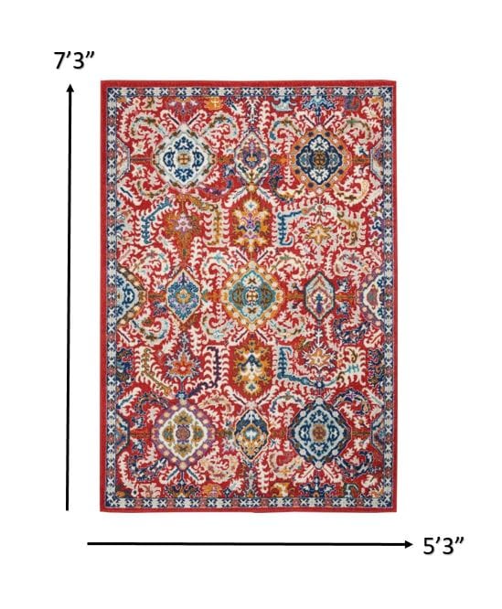 2’ X 3’ Red And Multicolor Decorative Scatter Rug