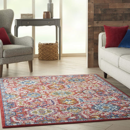 2’ X 3’ Red And Multicolor Decorative Scatter Rug