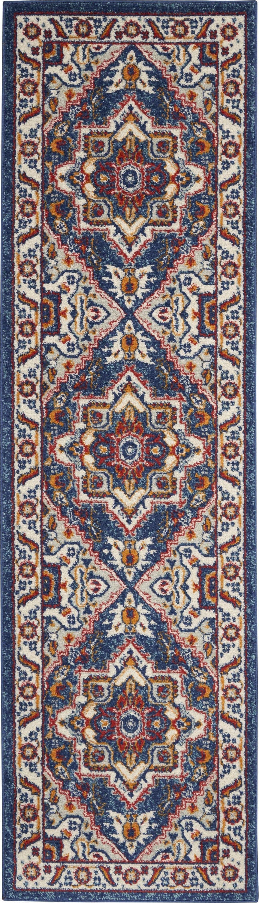 2’ X 8’ Blue And Ruby Medallion Runner Rug