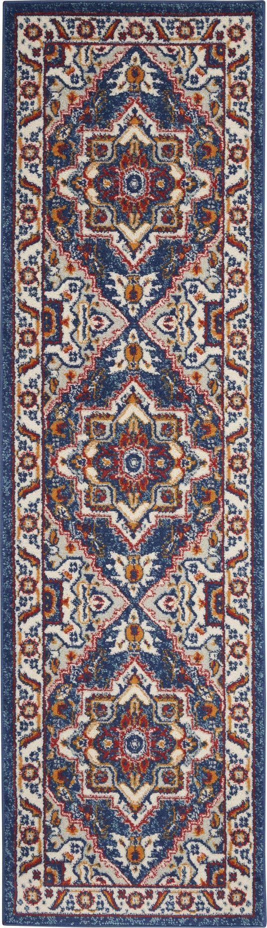 2’ X 8’ Blue And Ruby Medallion Runner Rug