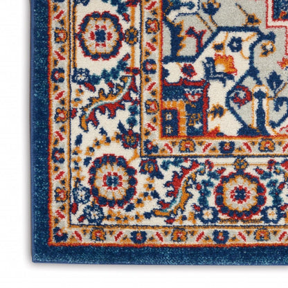 2’ X 8’ Blue And Ruby Medallion Runner Rug