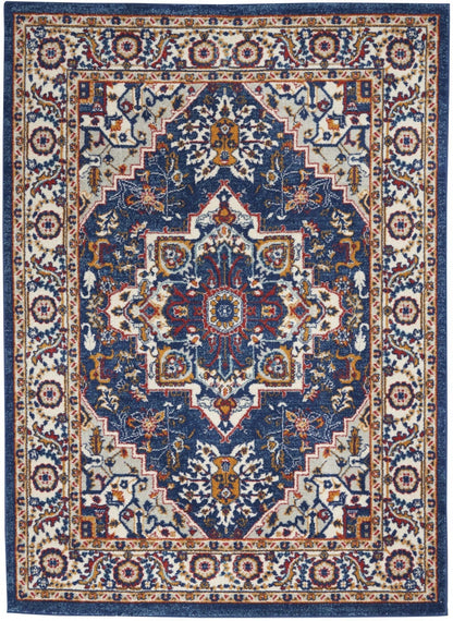 4’ X 6’ Blue And Ruby Medallion Area Rug