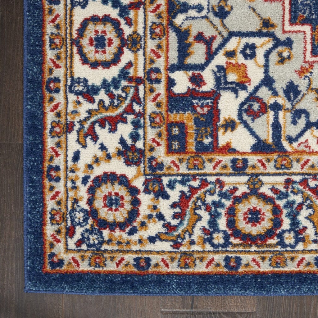 4’ X 6’ Blue And Ruby Medallion Area Rug