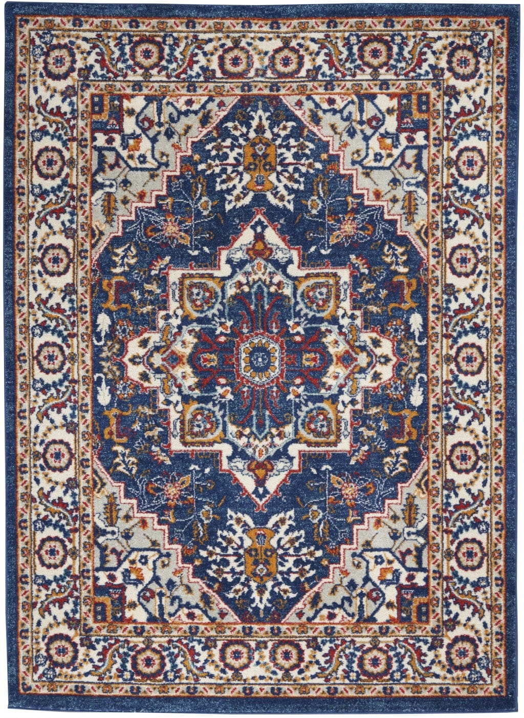 4’ X 6’ Blue And Ruby Medallion Area Rug