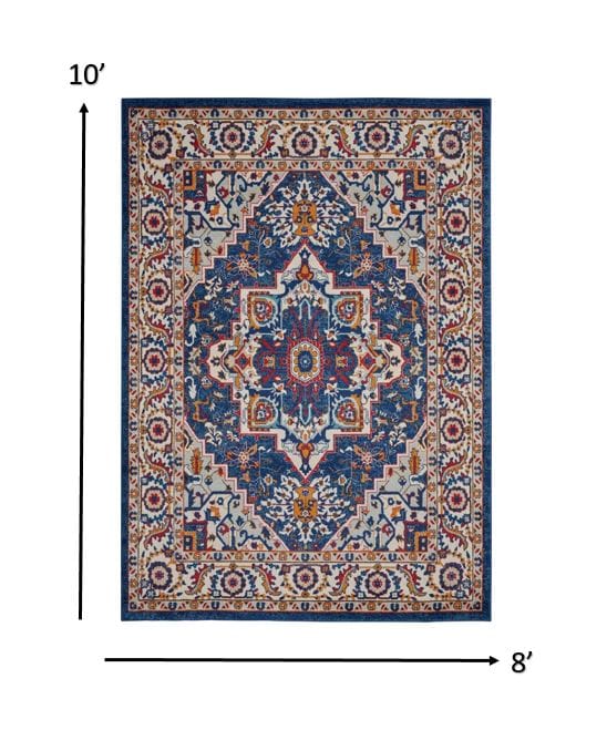 4’ X 6’ Blue And Ruby Medallion Area Rug