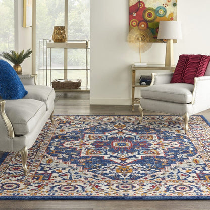 4’ X 6’ Blue And Ruby Medallion Area Rug