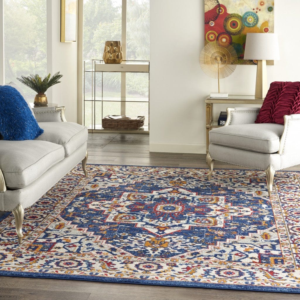 4’ X 6’ Blue And Ruby Medallion Area Rug