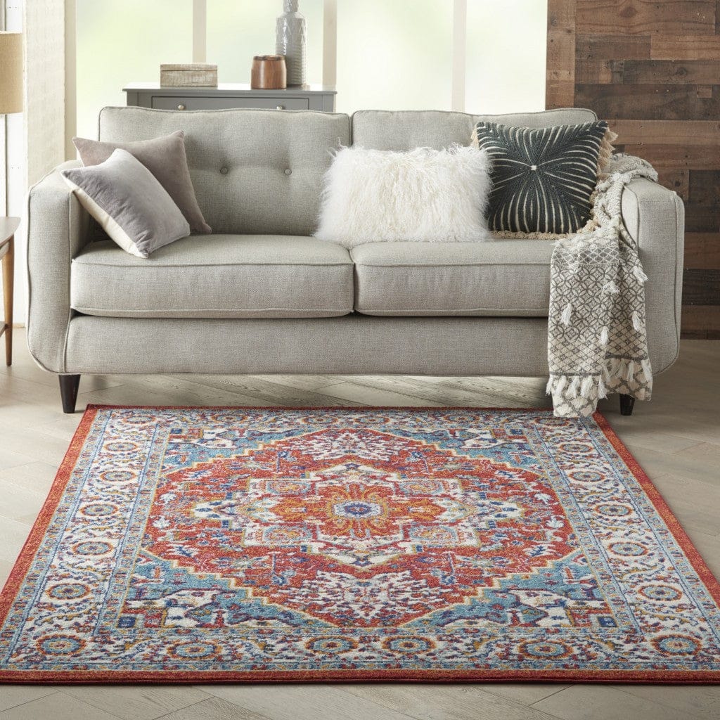 5’ X 7’ Red And Ivory Medallion Area Rug