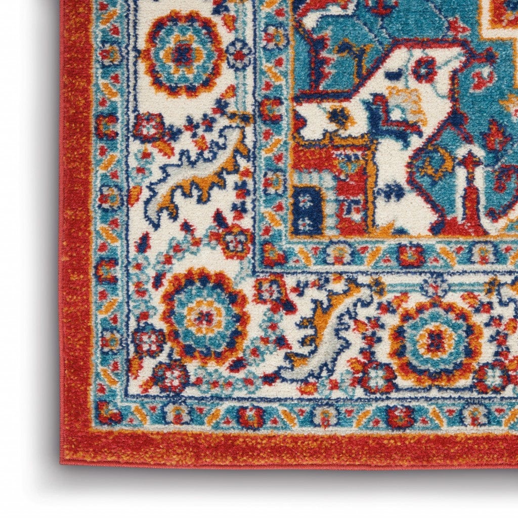 5’ X 7’ Red And Ivory Medallion Area Rug