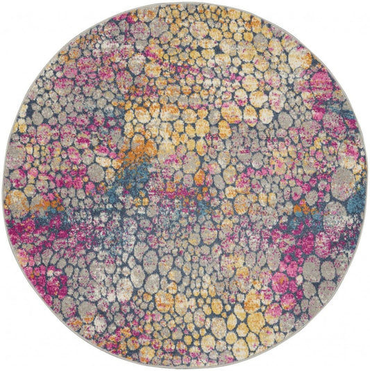 4’ Round Yellow And Pink Coral Reef Area Rug