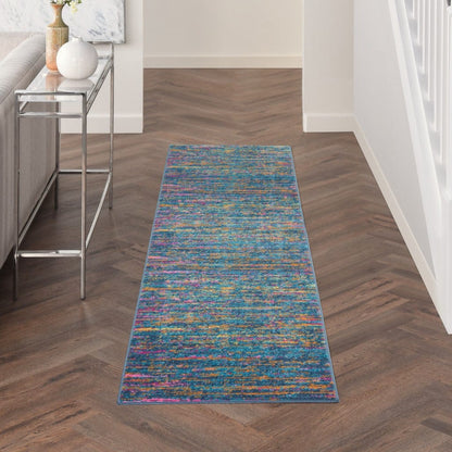 2’ X 6’ Blue Distressed Striations Runner Rug
