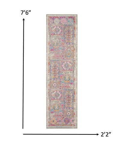 2’ X 6’ Gray Distressed Ornamental Runner Rug