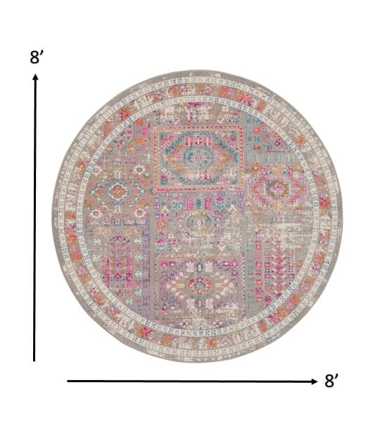 5’ Round Gray Distressed Ornamental Area Rug