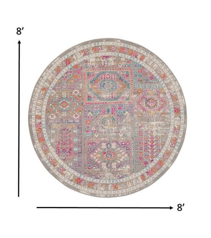 5’ Round Gray Distressed Ornamental Area Rug