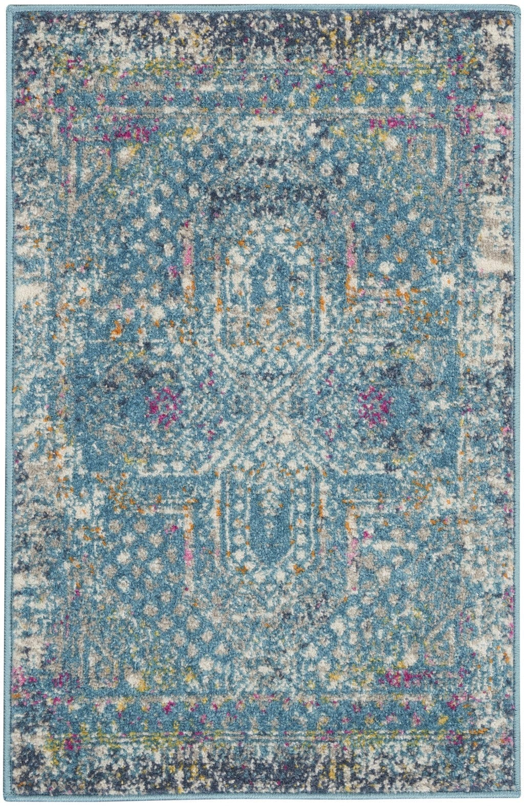 2’ X 3’ Blue Distressed Medallion Scatter Rug