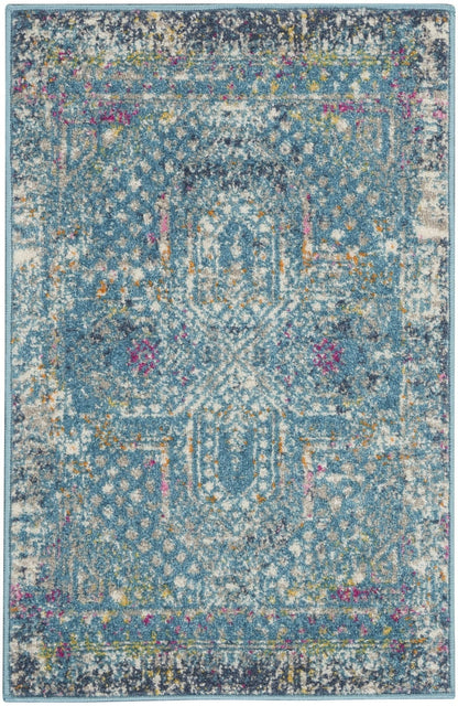 2’ X 3’ Blue Distressed Medallion Scatter Rug