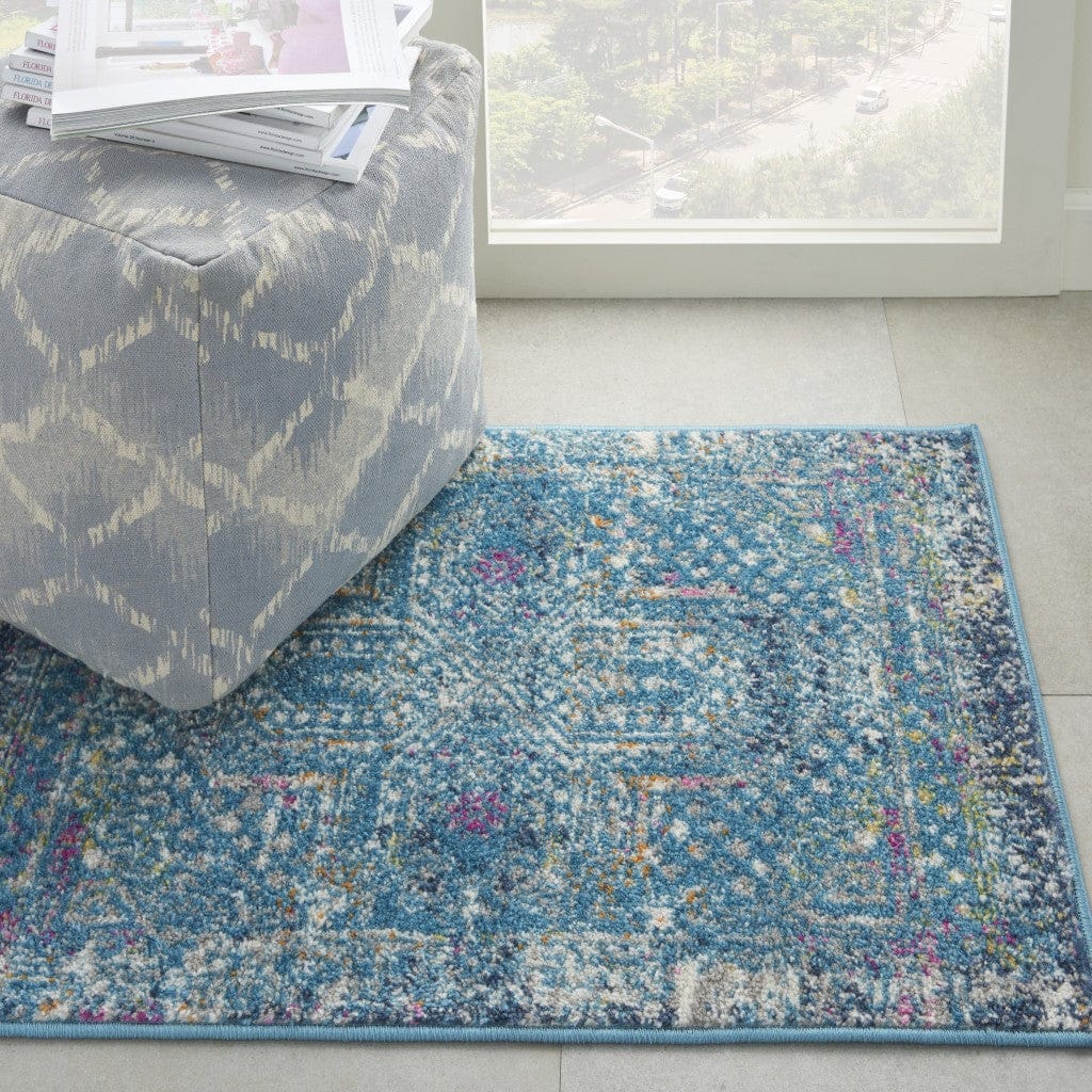 2’ X 3’ Blue Distressed Medallion Scatter Rug