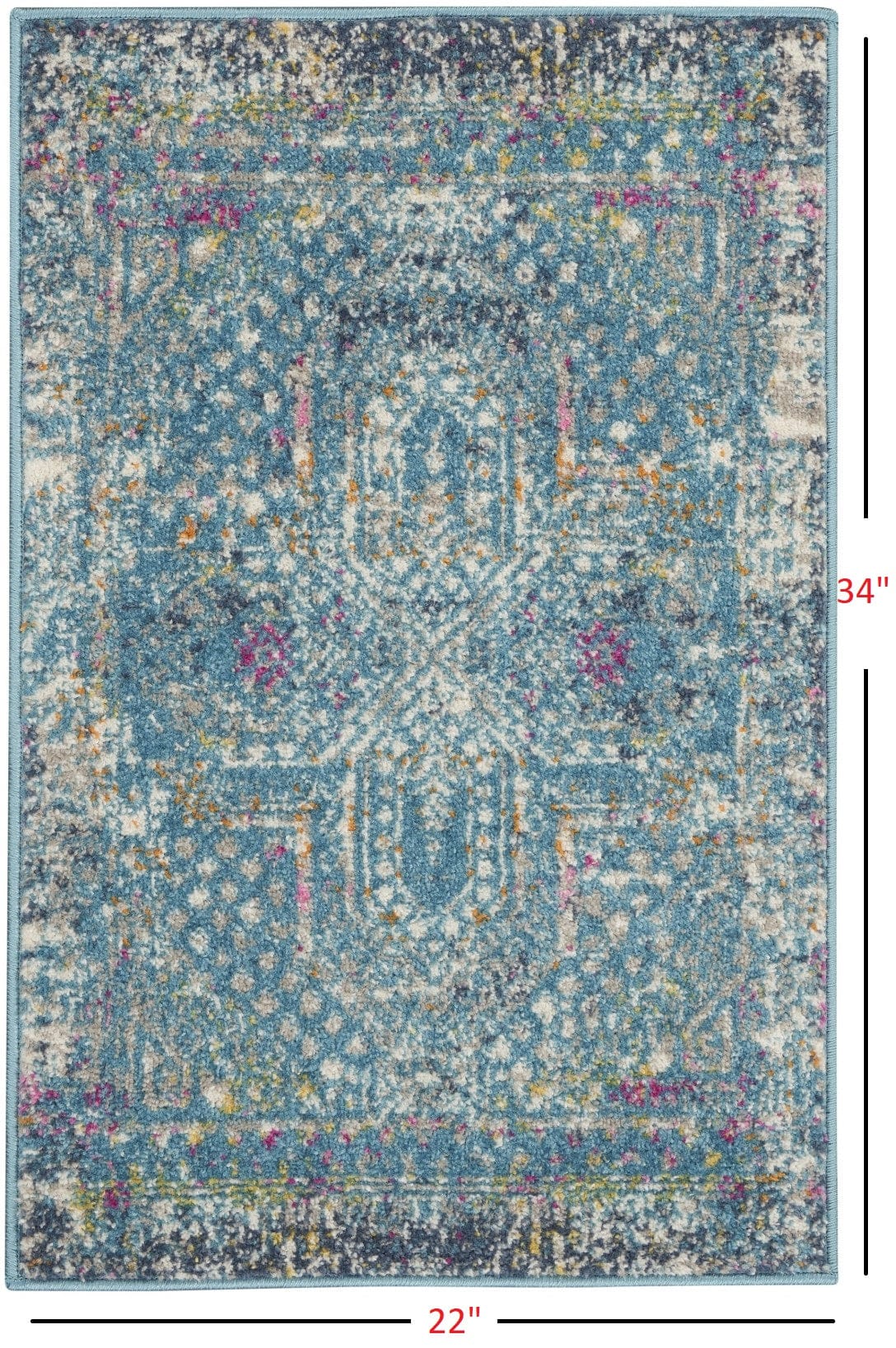 2’ X 3’ Blue Distressed Medallion Scatter Rug