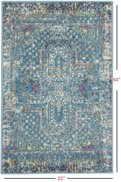 2’ X 3’ Blue Distressed Medallion Scatter Rug