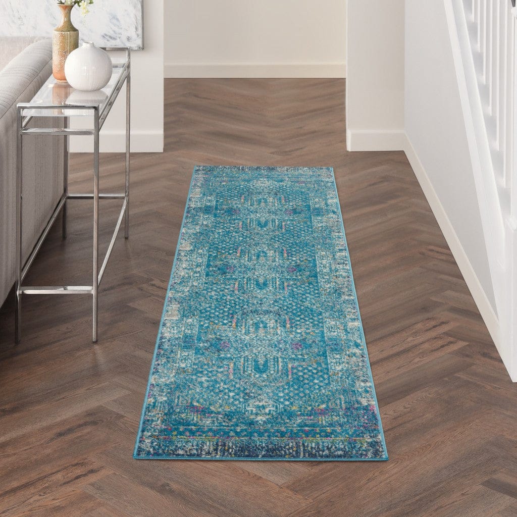 2’ X 3’ Blue Distressed Medallion Scatter Rug