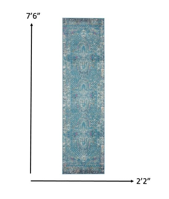 2’ X 3’ Blue Distressed Medallion Scatter Rug