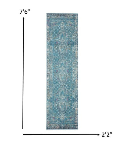 2’ X 3’ Blue Distressed Medallion Scatter Rug