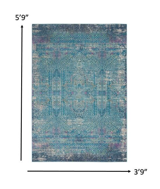 4’ X 6’ Blue Distressed Medallion Area Rug