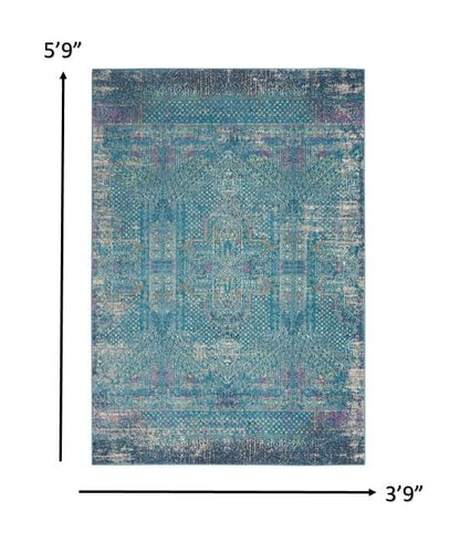 4’ X 6’ Blue Distressed Medallion Area Rug