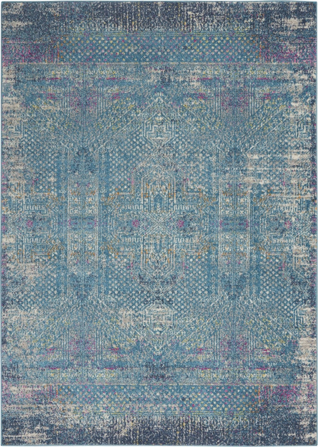 4’ X 6’ Blue Distressed Medallion Area Rug