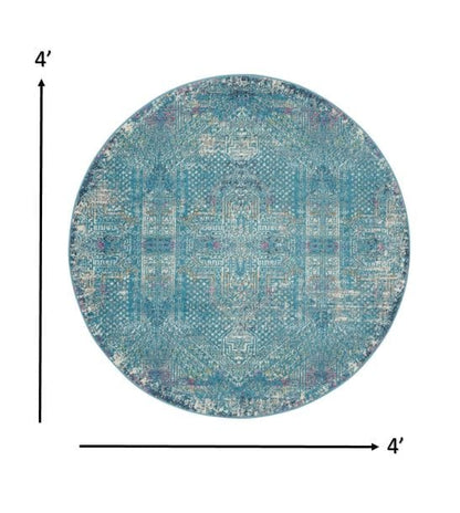 2’ X 3’ Blue Distressed Medallion Scatter Rug