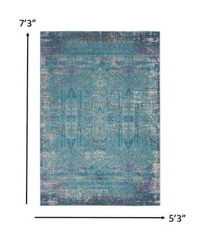 2’ X 3’ Blue Distressed Medallion Scatter Rug