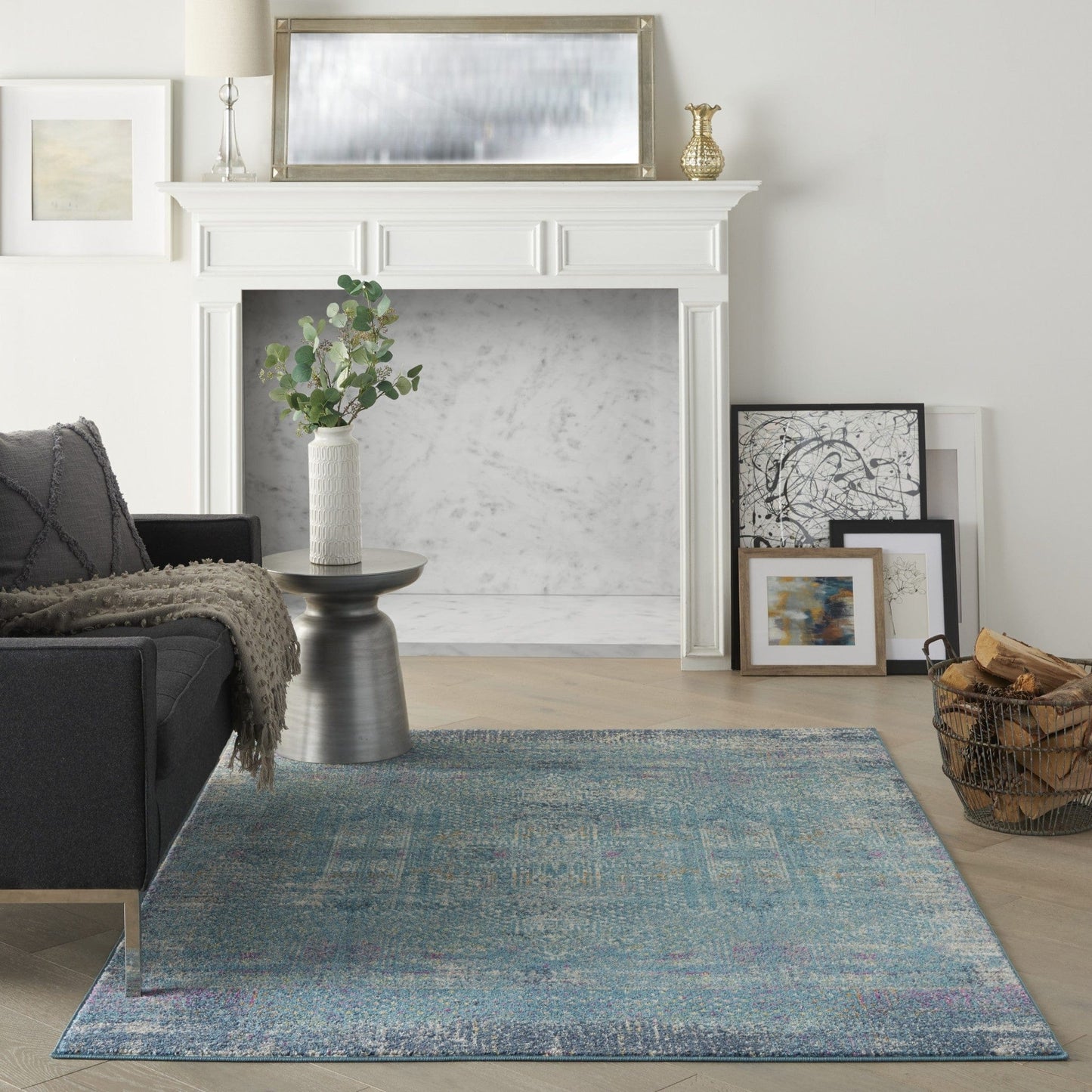 2’ X 3’ Blue Distressed Medallion Scatter Rug