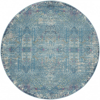 2’ X 3’ Blue Distressed Medallion Scatter Rug