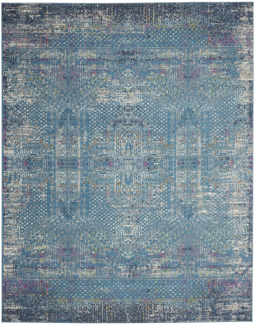 2’ X 3’ Blue Distressed Medallion Scatter Rug