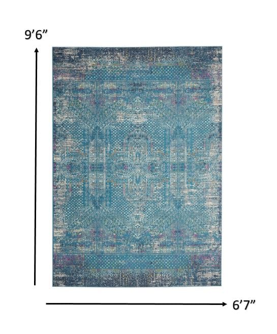 2’ X 3’ Blue Distressed Medallion Scatter Rug