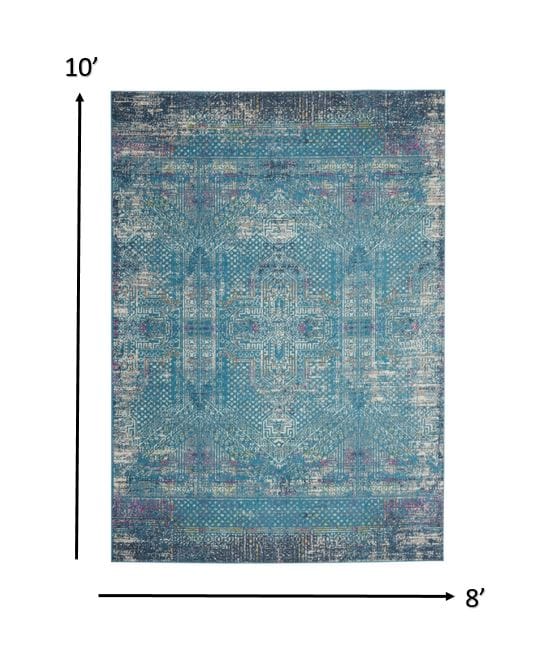 2’ X 3’ Blue Distressed Medallion Scatter Rug