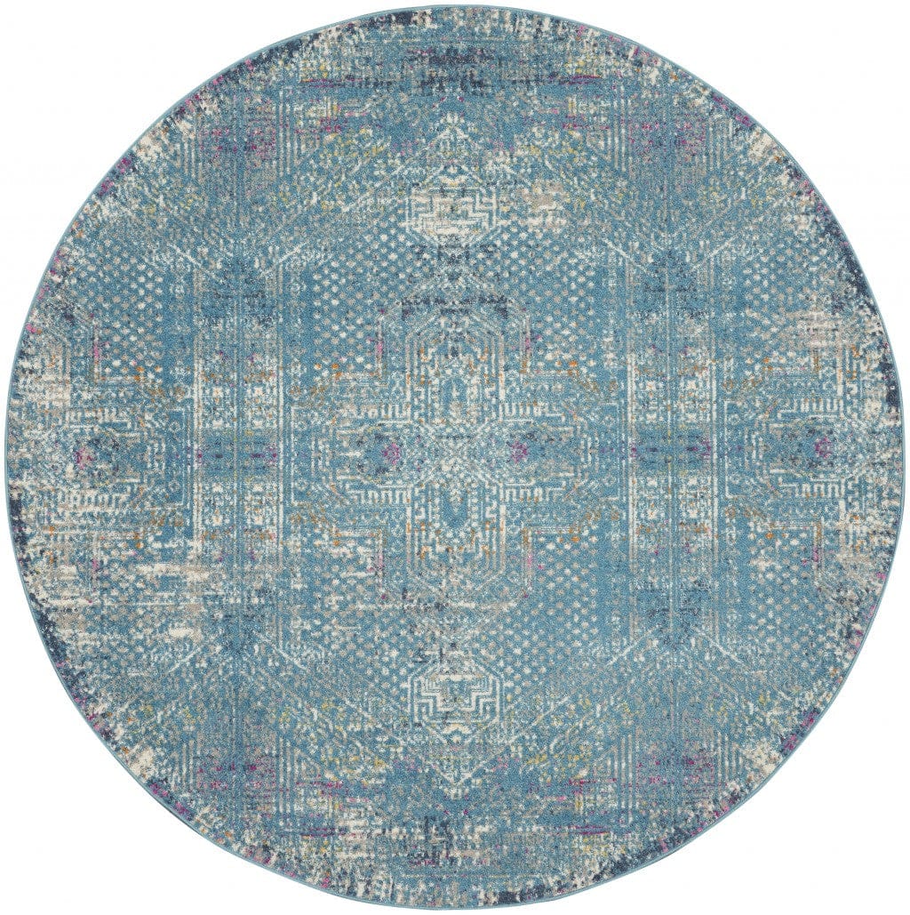 2’ X 3’ Blue Distressed Medallion Scatter Rug