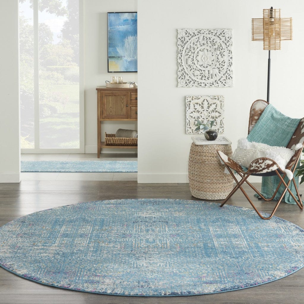 2’ X 3’ Blue Distressed Medallion Scatter Rug