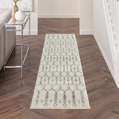 2’ X 10’ Ivory And Gray Geometric Runner Rug