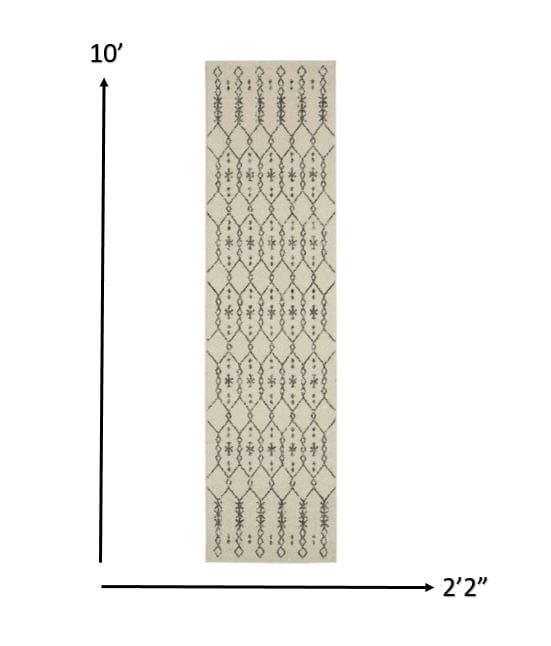 2’ X 10’ Ivory And Gray Geometric Runner Rug