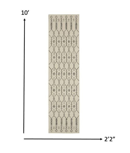 2’ X 10’ Ivory And Gray Geometric Runner Rug