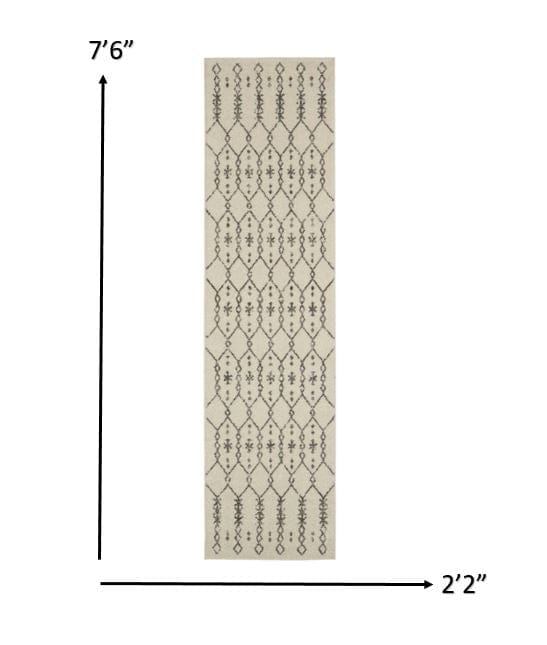 2’ X 10’ Ivory And Gray Geometric Runner Rug