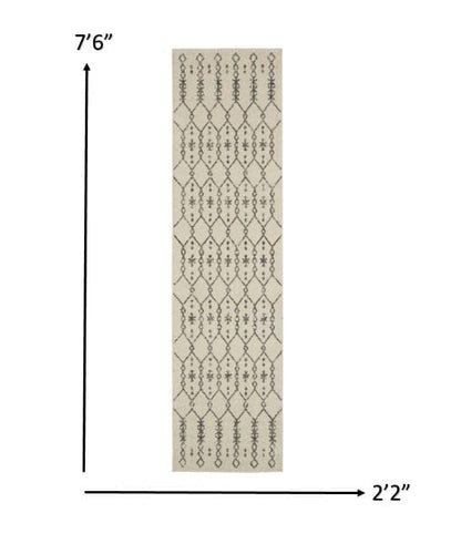 2’ X 10’ Ivory And Gray Geometric Runner Rug