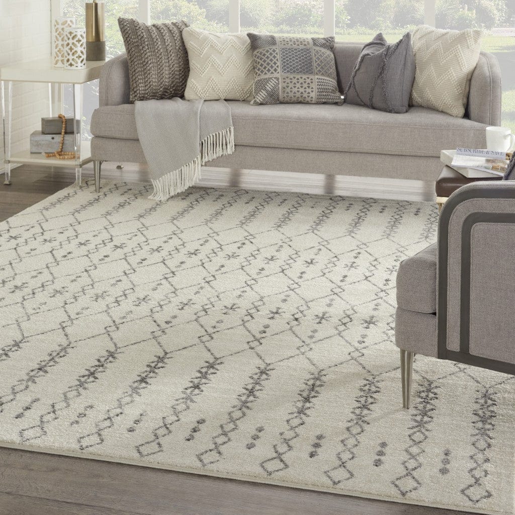 2’ X 10’ Ivory And Gray Geometric Runner Rug