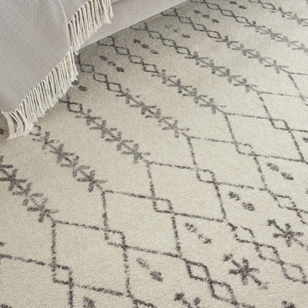 2’ X 10’ Ivory And Gray Geometric Runner Rug